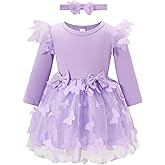 Baby Toddler Girls Tutu Dress Birthday Wedding Party Dresses Long Sleeve Bowknot Sundress with Headband 3 Months-3 Years