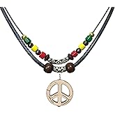 LAVIP Peace Symbol Necklace Peace Sign Pendant Rasta Hippie Hemp Hawaiian Adjustable Cord - Fits Most Sizes