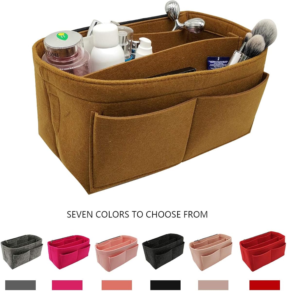 Felt Handbag Insert Organizer Bag In Bag with Big Side Zipper Pocket