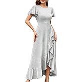 BeryLove Women Sequin Formal Party Dress Flutter Short Sleeve Wedding Cocktail Long Evening Dress