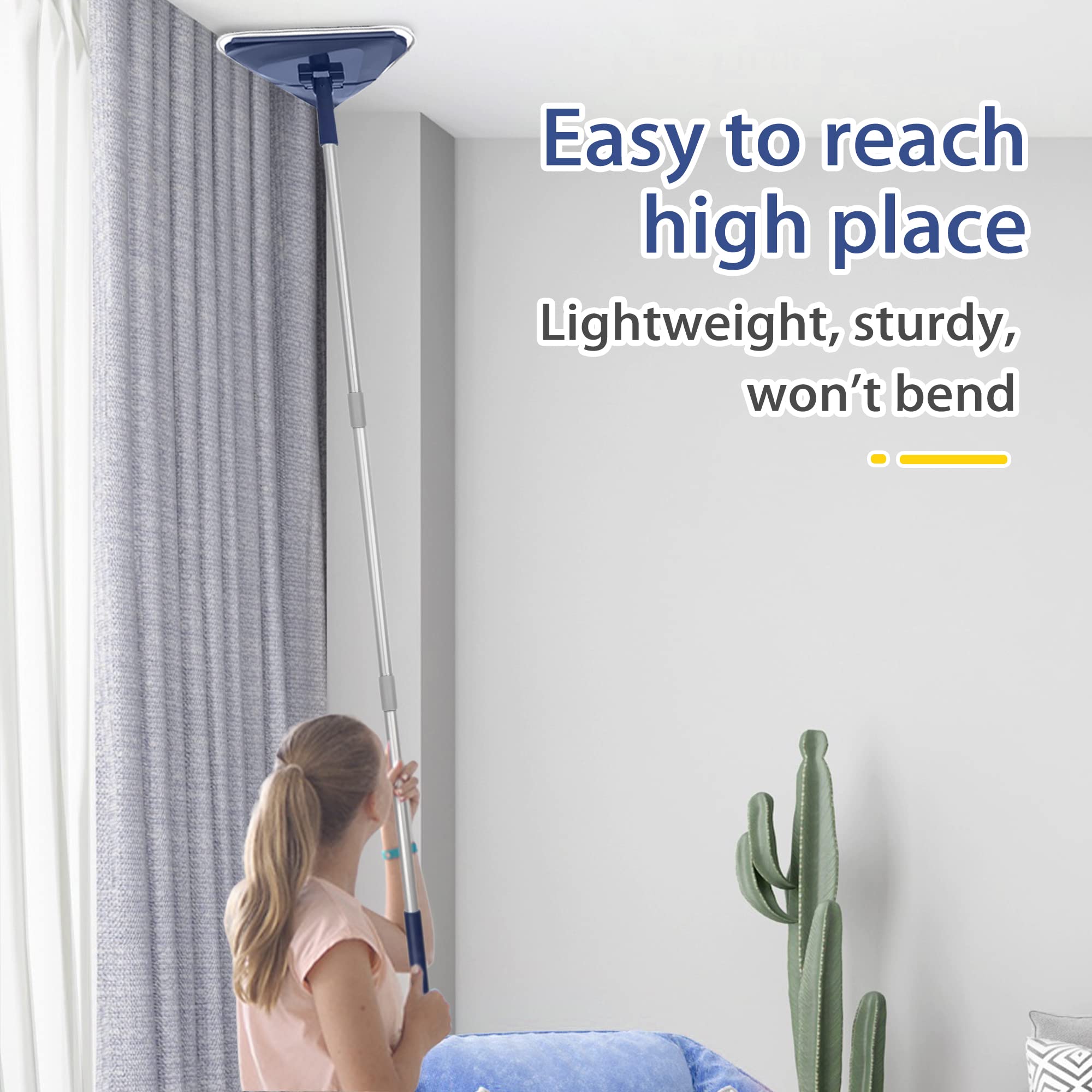 ZUBULUN Wall Mop with 82 Inches Long Handle, 360 Degree Rotating Microfiber Triangle Baseboard Cleaner Tool Duster with Window Squeegee for Cleaning Painted Wall, Ceiling, Floor, 6 Replacement Pads