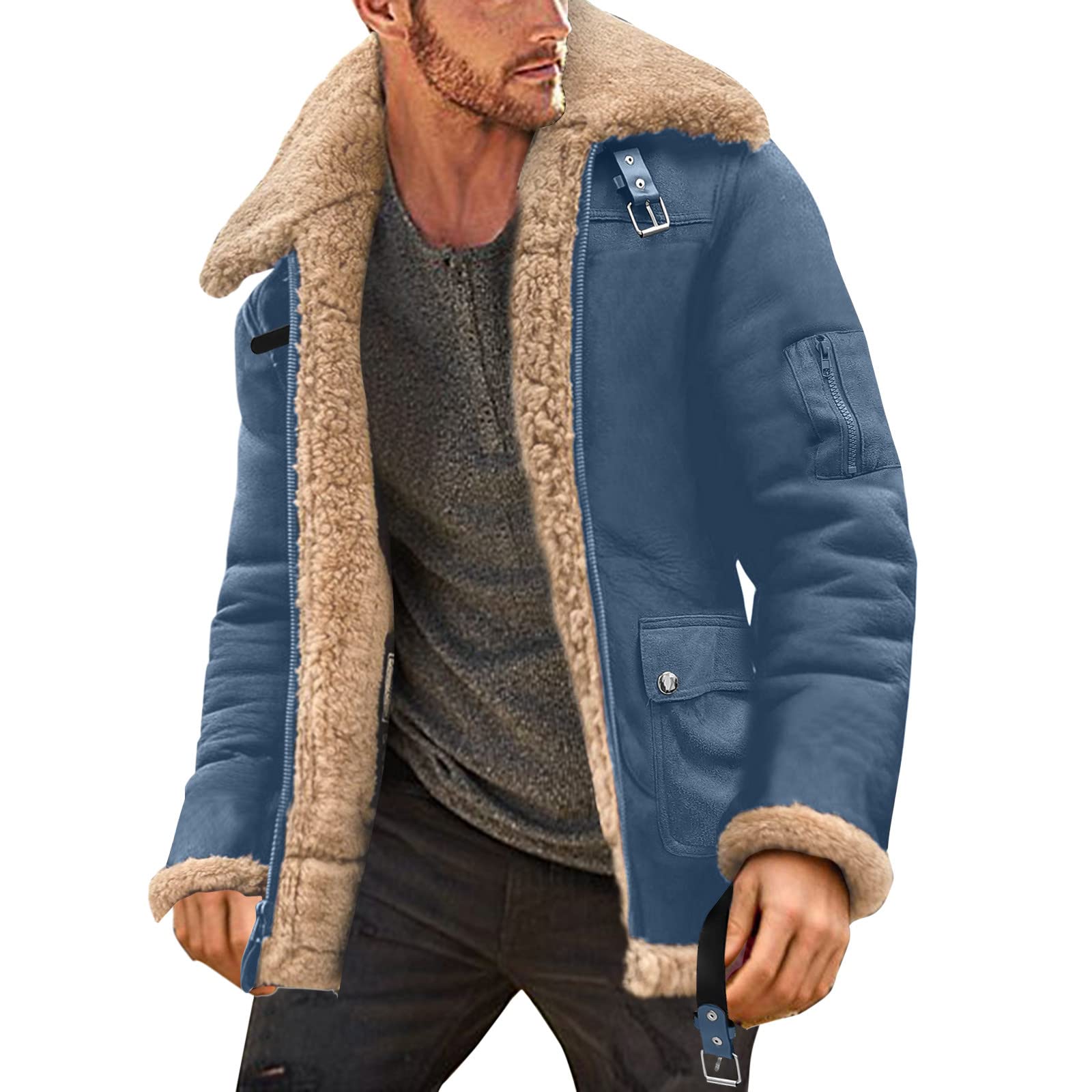 Mens Bomber Jackets Winter Leather Slim Jacket Men