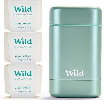 Wild Natural Refillable Deodorant Aqua Case 3x Fresh Cotton Sea Salt 40g