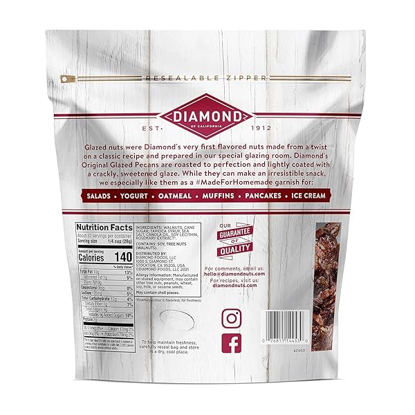 DIAMOND OF CALIFORNIA ORIGINAL GLAZED PECANS, 32 OZ