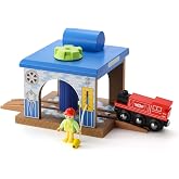 SainSmart Jr. Wooden Train Track Accessories Car Wash Toy | Wood Train Track Pieces Compatible with Thomas, Brio &ndash; Sturdy Hardwood for Long-Lasting Play, Ideal Gift for Kids 3+