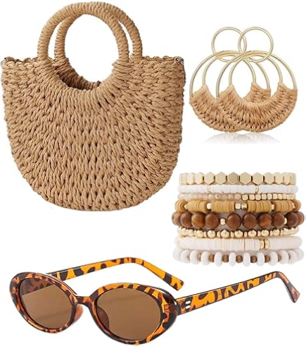 15pc Straw Beach Hat Bag Sunglasses Earrings Bracelet Jewelry Set Boho Summer Amazon.com: JaGely 15 Pcs Women Summer Beach Hats Wide Brim  main image 3