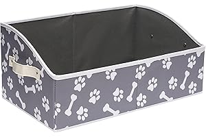 Brabtod Linen-cotton blend dog toy basket and dog toy box, dog toy basket storage - Perfect for organizing pet toys, blankets, leashes, rope toys, clothing - Bone claw