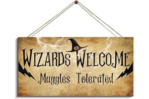 Creoate Wizards Welcome Muggles Tolerated Sign for Kids Room Decor, Funny Welcome Sign Rustic Wood Plaque Gothic House Decor for Front Door Porch Kids Room