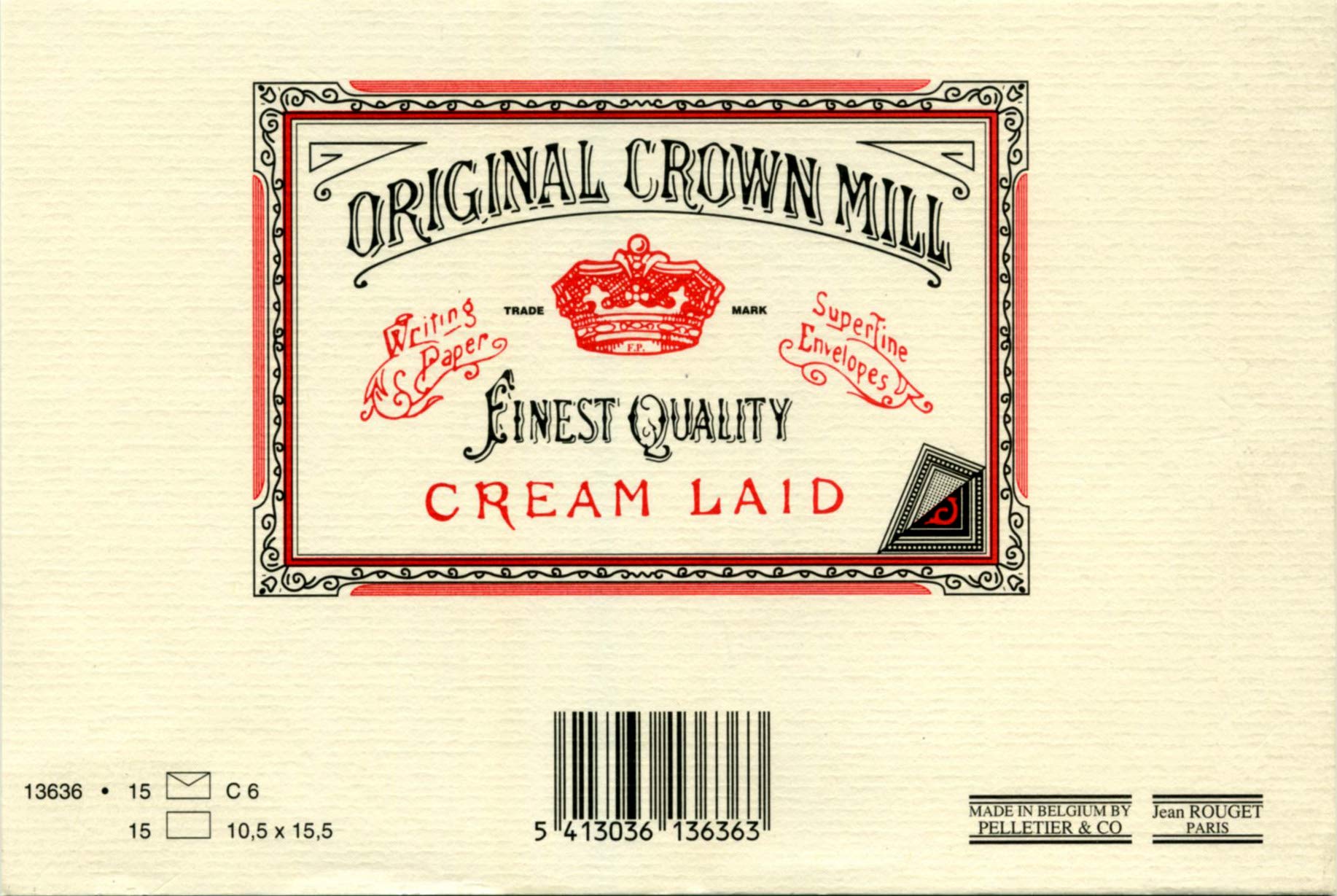 Original Crown Mill C6 Classic Line Texture Laid Card and Envelope - Cream (Pack of 15)