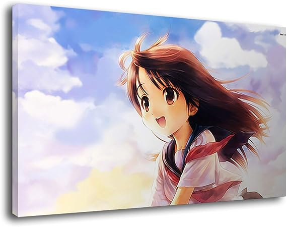 Amazon Co Jp 枠付 明るい青空の下で素敵なアニメの女の子キャンバスウォールアートピクチャープリント Wa 3102 Generic