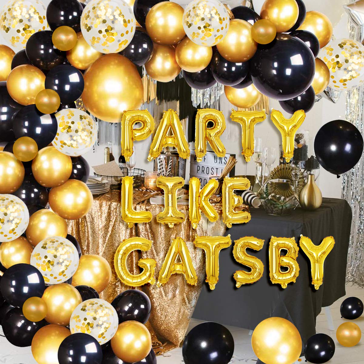 Great Gatsby Party Decorations Party Like Gatsby Balloons Black Gold Balloon Garland Arch Kit Retro Roaring 20s Party Decorations for Woman Man 1920's Themed Vintage Birthday New Year Backdrop