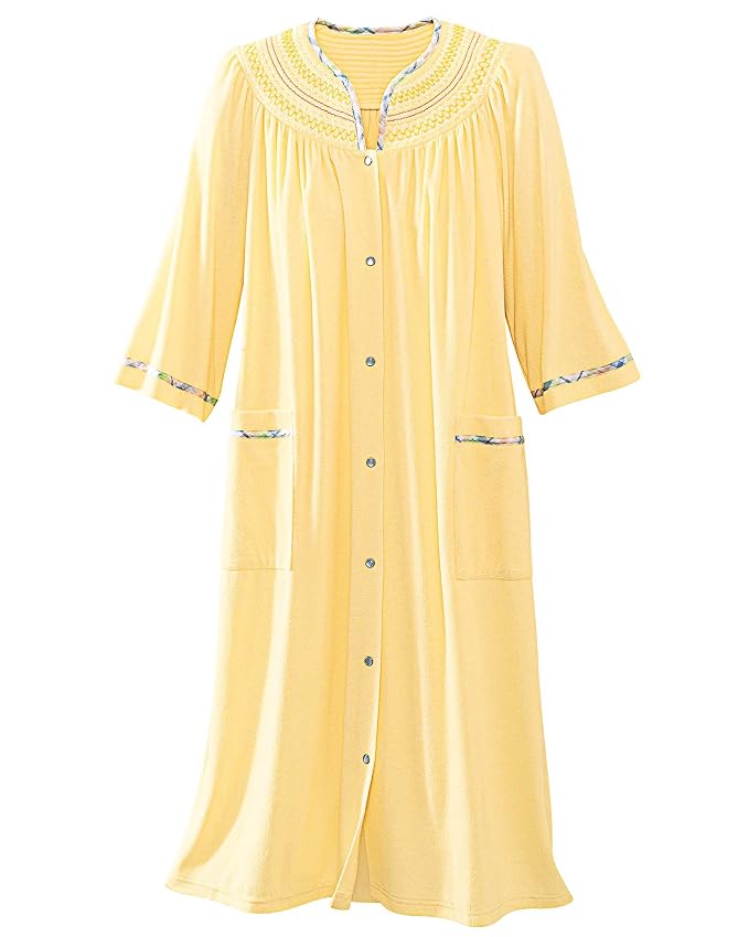National Plaid Trim Terry Robe, Butter, Large