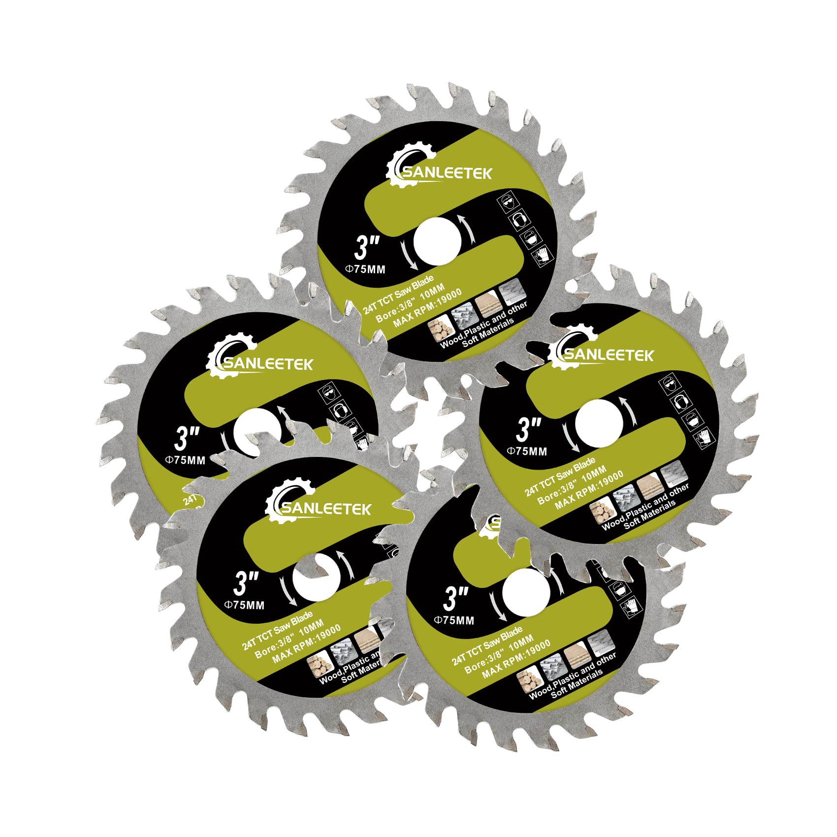 Wood Cutting Circular Saw Blade - 5pcs 75mm TCT Circular Cutting Disc SANLEETEK 24T TCT Cutting Blade for Plastic Plywood and Wood Composite Materials