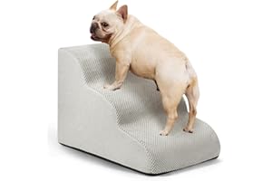 Aodisman Dog Ramp and Stairs for Small Dogs & Cats,3-Step Pet Stairs for Couch Sofa and Chair,Indoor Anti-Slip Dog Stairs for Old Cats and Puppy,Light Grey