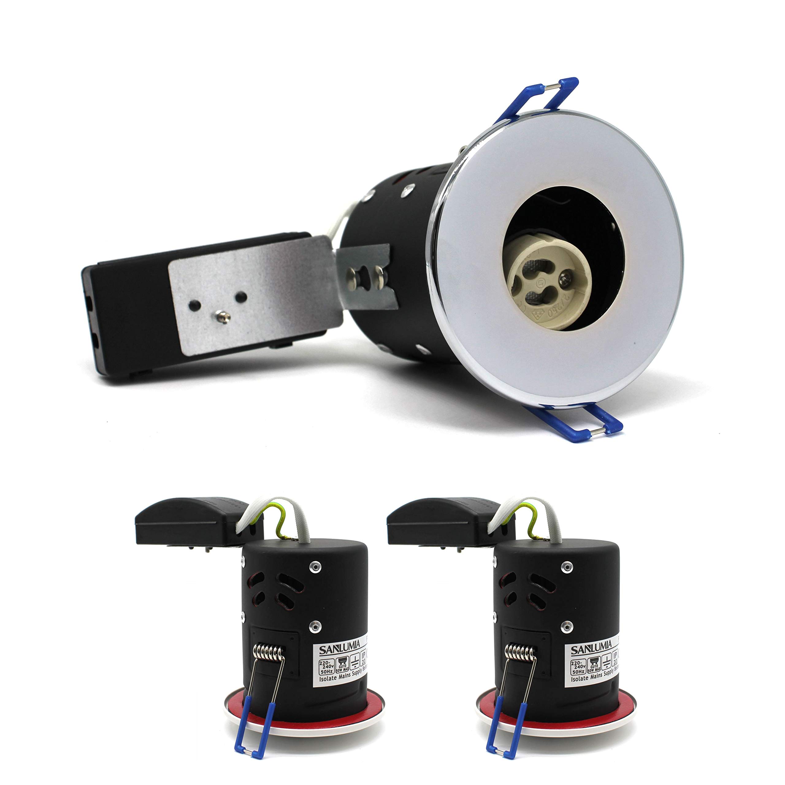 sanlumia 2 X LED Fire Rated Downlight Can GU10 Recessed Ceiling Twist & Lock Interchangeable Downlight IP20 Chrome