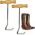Intrepid International Wooden Handle Boot Hooks Boot Puller, Pair of Durable Metal Boot Hooks for Effortless Boot Pulling, Boot Hooks for Cowboy Boots, 2-Pack