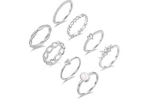 PLOMFOV 14K Gold/Silver Plate Stacking Rings Set for Women CZ Heart Simple Cute Stackable Rings Dainty Trendy Gold Statement Rings Plain Band Size 4-11