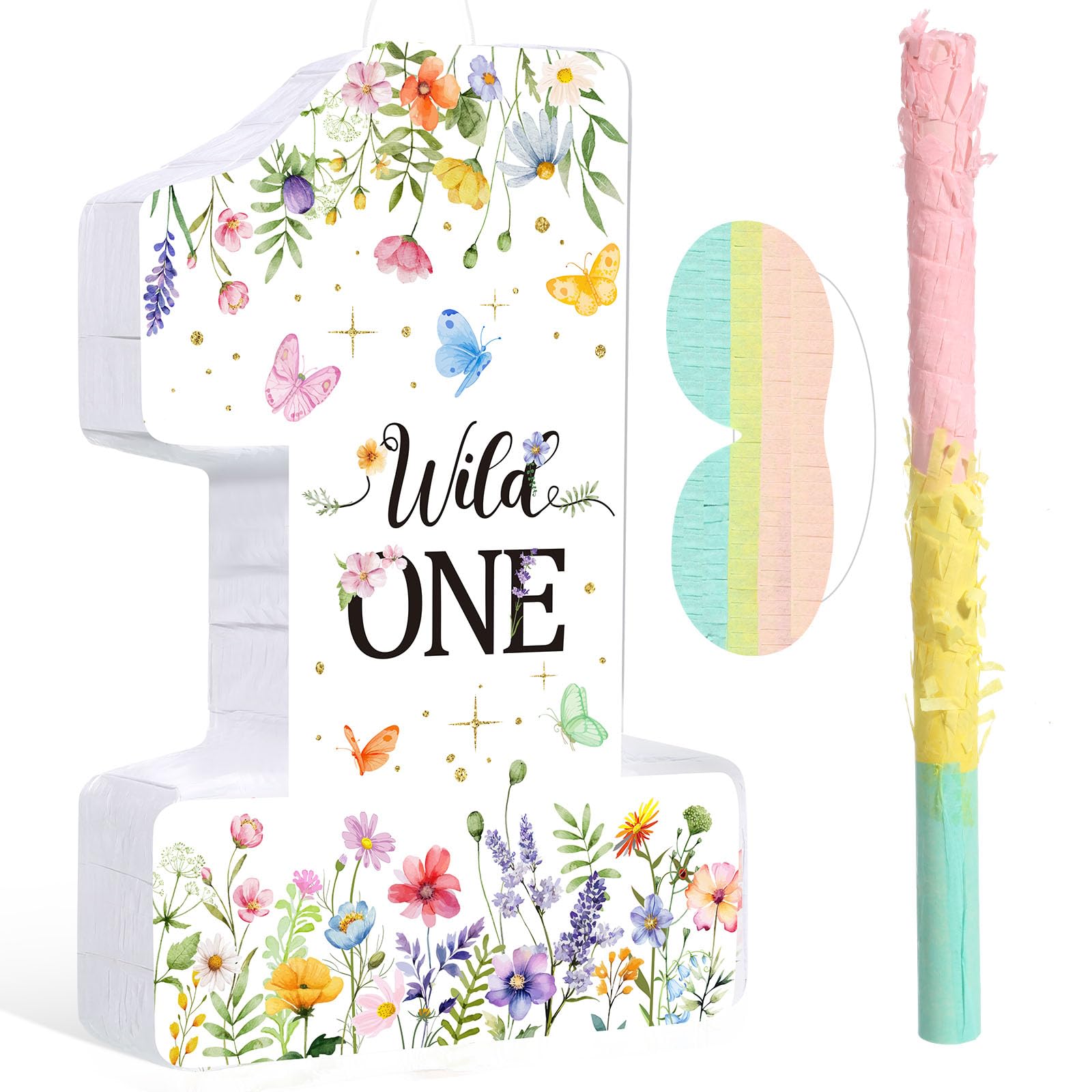 Photo 1 of Blosssound Wildflower Piñata Wild One 1st Birthday Decorations First Birthday Piñata with Stick Blindfold for Wild Flower First Theme Baby Shower Celebration Decorations Supplies(Wildflower)