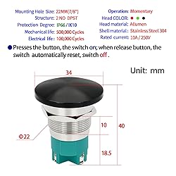 ZJWZJH (10 Amp) Push Button Switch 7/8" 22mm Black