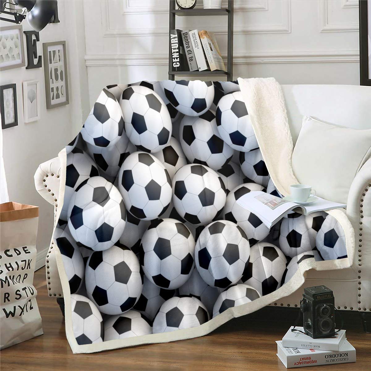 Loussiesd Football Fuzzy Blanket Sports Theme Fleece Blanket Soccer Ball Pattern Sherpa Throw Blanket for Sofa Couch Teens 3D America Football Decor Plush Blanket Single 50"x60"