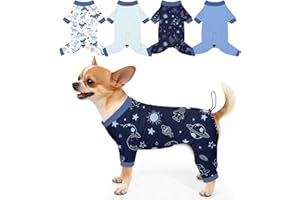 Bienbee Dog Pajamas, 4 Pack Cute Soft Dog Puppy Clothes Dogs Pjs Onesies Jammies Outfit Adjustable Breathable & Stretchy Clothes for Small Medium Large Dogs Girl Boy Puppy-S