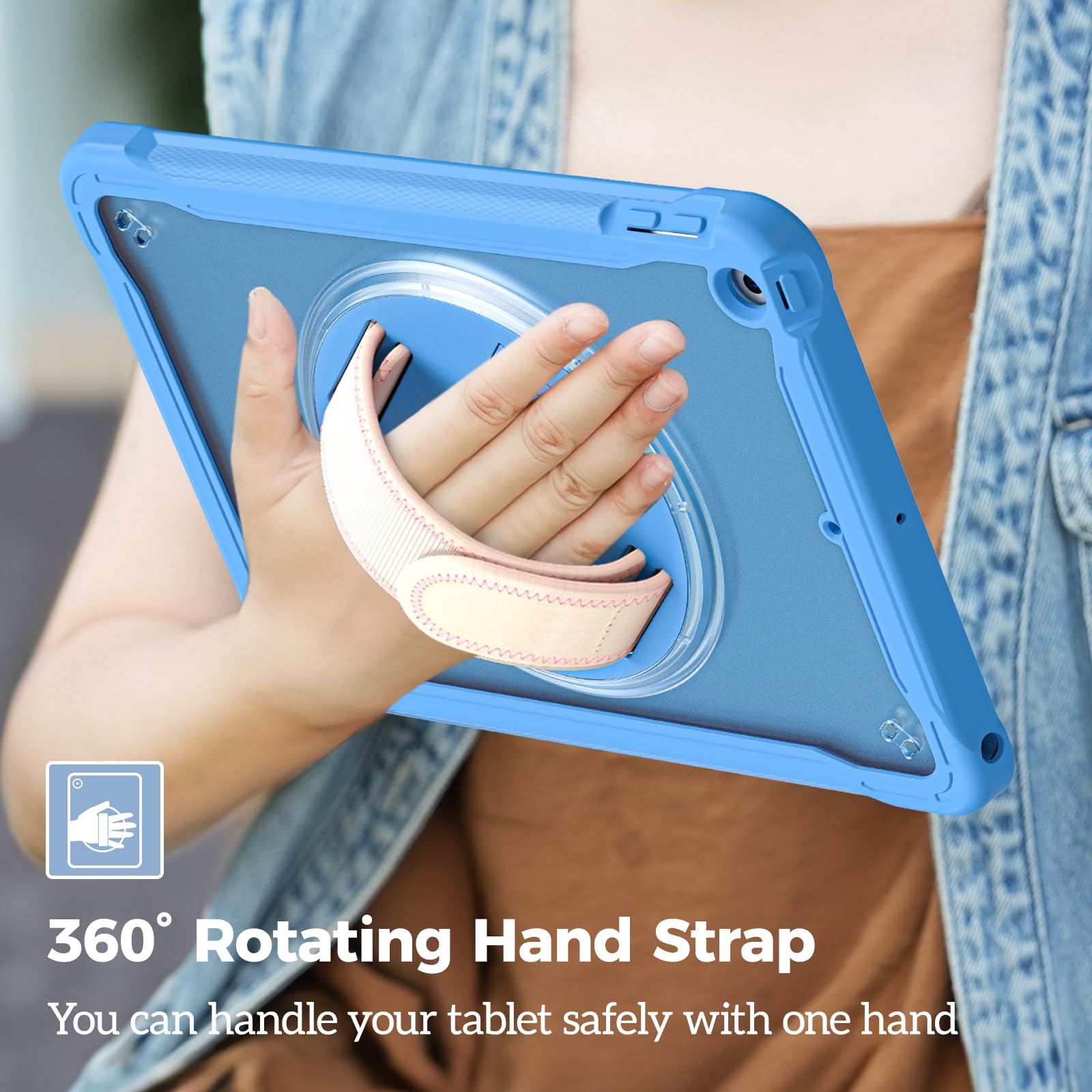 ProCase Rugged Case for iPad 9th/8th/7th Generation 10.2 inch 2021/2020/2019 Case, Heavy Duty Shockproof Rugged Cover with Hand Strap 360 Degree Rotatable Kickstand Protective for iPad 10.2 -Blue