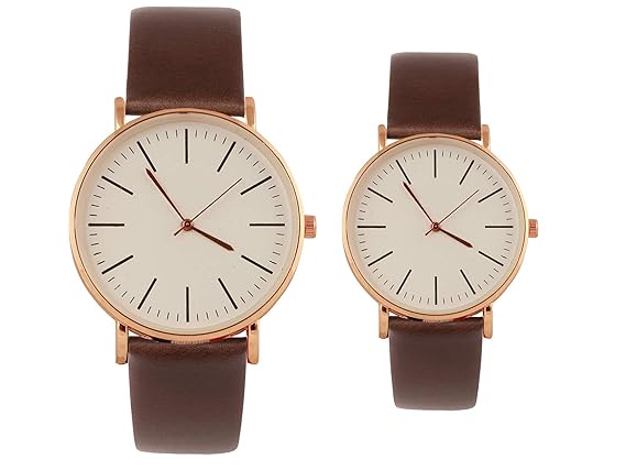 Shocknshop Analogue Round White Dial Mens & Womens Couple Brown Leather Watch -(WCP172BR)