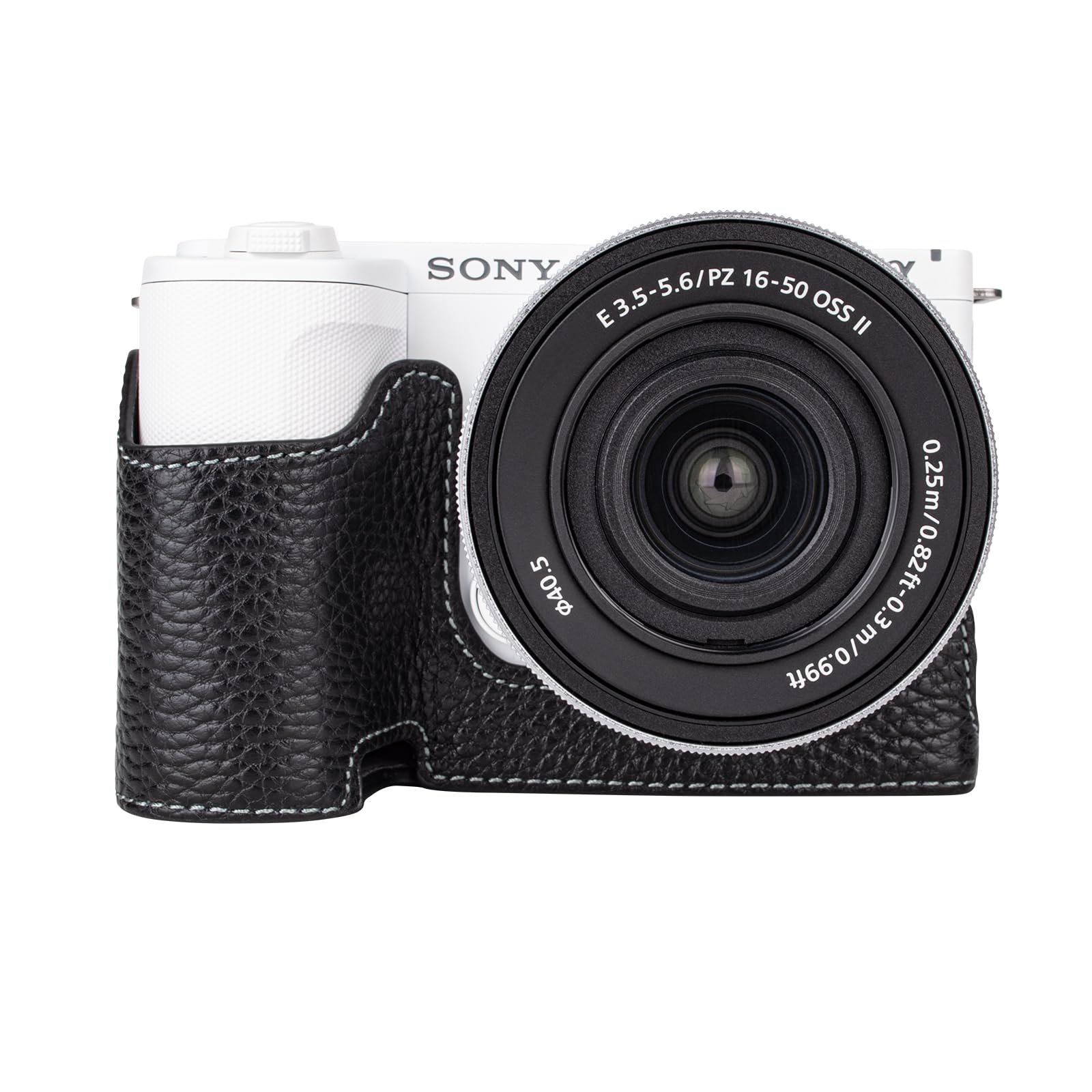 MUZIRI KINOKOO Case for Sony ZV-E10 II Camera - Retro Style Genuine Leather Half Protective Case for Sony Alpha ZVE10 II/ZV-E10 II Camera - with Opening Bottom and Hand Grip Design - Black