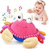 SAIMAND Pink Crawling Crab Toy, Interactive Musical Plush Gift | 40 Songs &amp; Voice Recorder, Encourages Crawling &amp; Movement, Soft cuddly design, USB Rechargeable, Sensory Gift