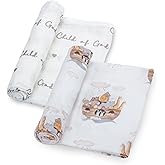 LollyBanks Muslin Swaddle Blankets 2PACK, 100% Cotton Baby Blanket 47 x 47 Inches, Large Baby Swaddle Breathable, Muslin Blankets for Boys and Girls (Child of God and Noah's Ark Print)