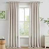 Melodieux Linen Curtains 96 Inches Long for Bedroom - Rod Pocket Burlap Linen Textured Semi Sheer Curtains Light Filtering Privacy Farmhouse Living Room Drapes (Set of 2, 52inch x 96inch, Beige)