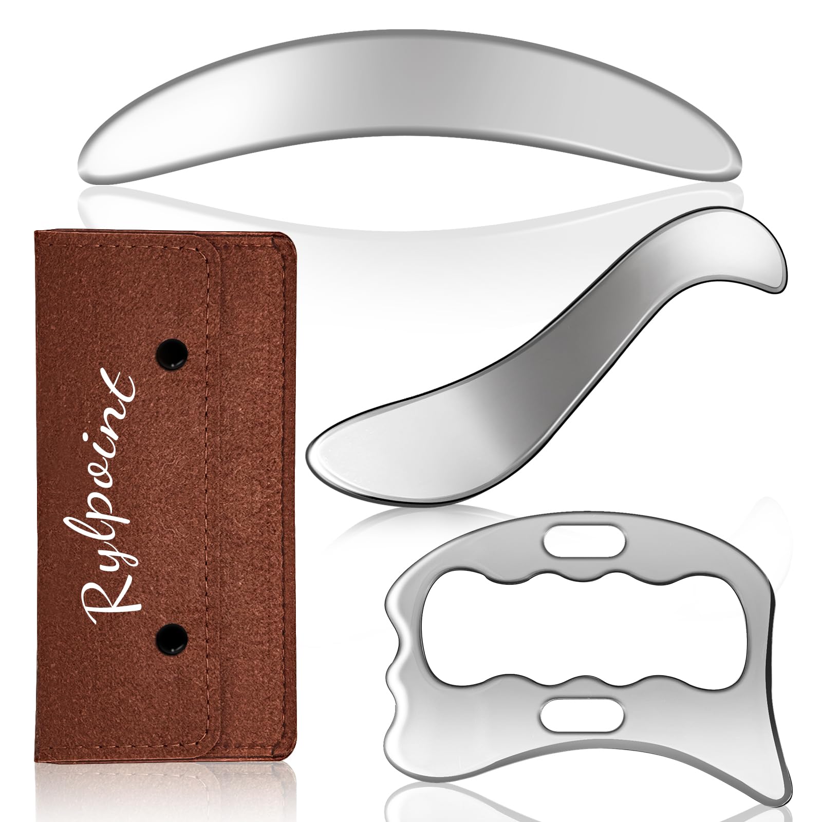 Photo 1 of Rylpoint 3 in 1 Guasha Massage Tool, Grade Stainless Steel Scraping Tool for Soft Tissue Upgrade Physical Therapy Stuff,Used for Back, Legs, Arms,Neck,Shoulder, Gua sha Tool… (Square+S-Shape+D-Shape)