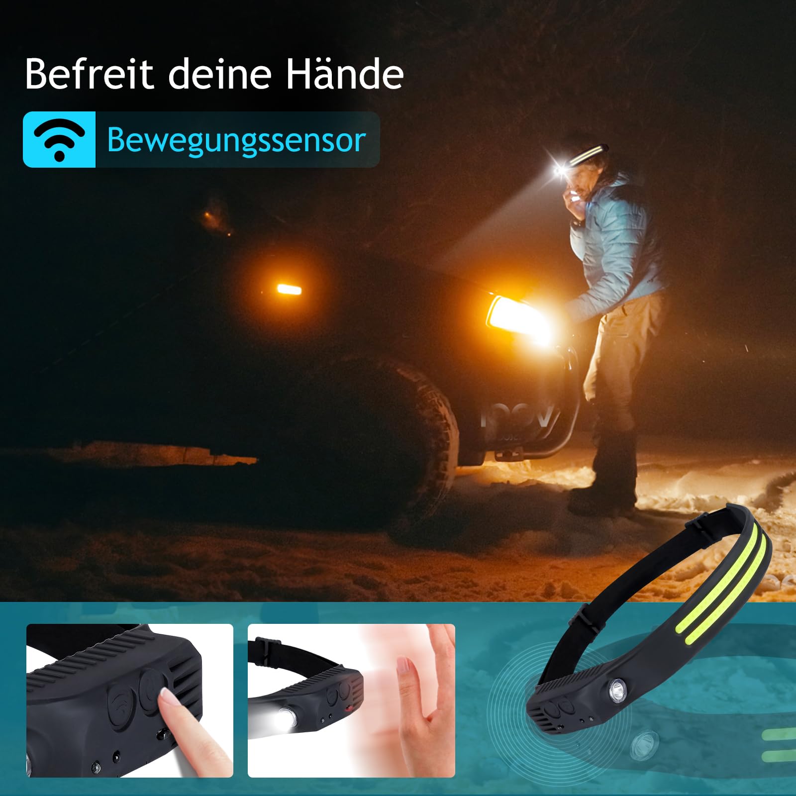 Winthai Stirnlampe Led Wiederaufladbar, 2 SuperHell 450 Lux Mit 5 Modi 1500mAh Kopflampe, 230°Ultra Weitwinkel Stirnlampe Led, 95g Licht IPX4 Wasserdicht, Ideal für Laufen Angeln Radfahren Camping. 6