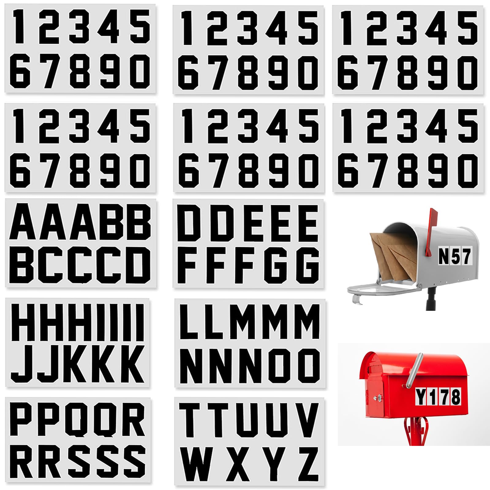 Photo 1 of 120 PCS Reflective Mailbox Number and Letters Stickers,2 inches Self Adhesive Capital Letter Sticker,Reflective email digital sticker, suitable for Pre-Spaced Waterproof for Mailbox Address, Bin,