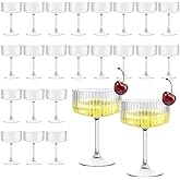 LEYIQU Ribbed Plastic Martini Glasses, 10oz Unbreakable Coupe Glasses with Stem, Reusable Cocktail Glasses, for Valentine’s Day, Bar, Margarita, Whiskey, Gin, Tequila, BPA-Free (24, Clear)