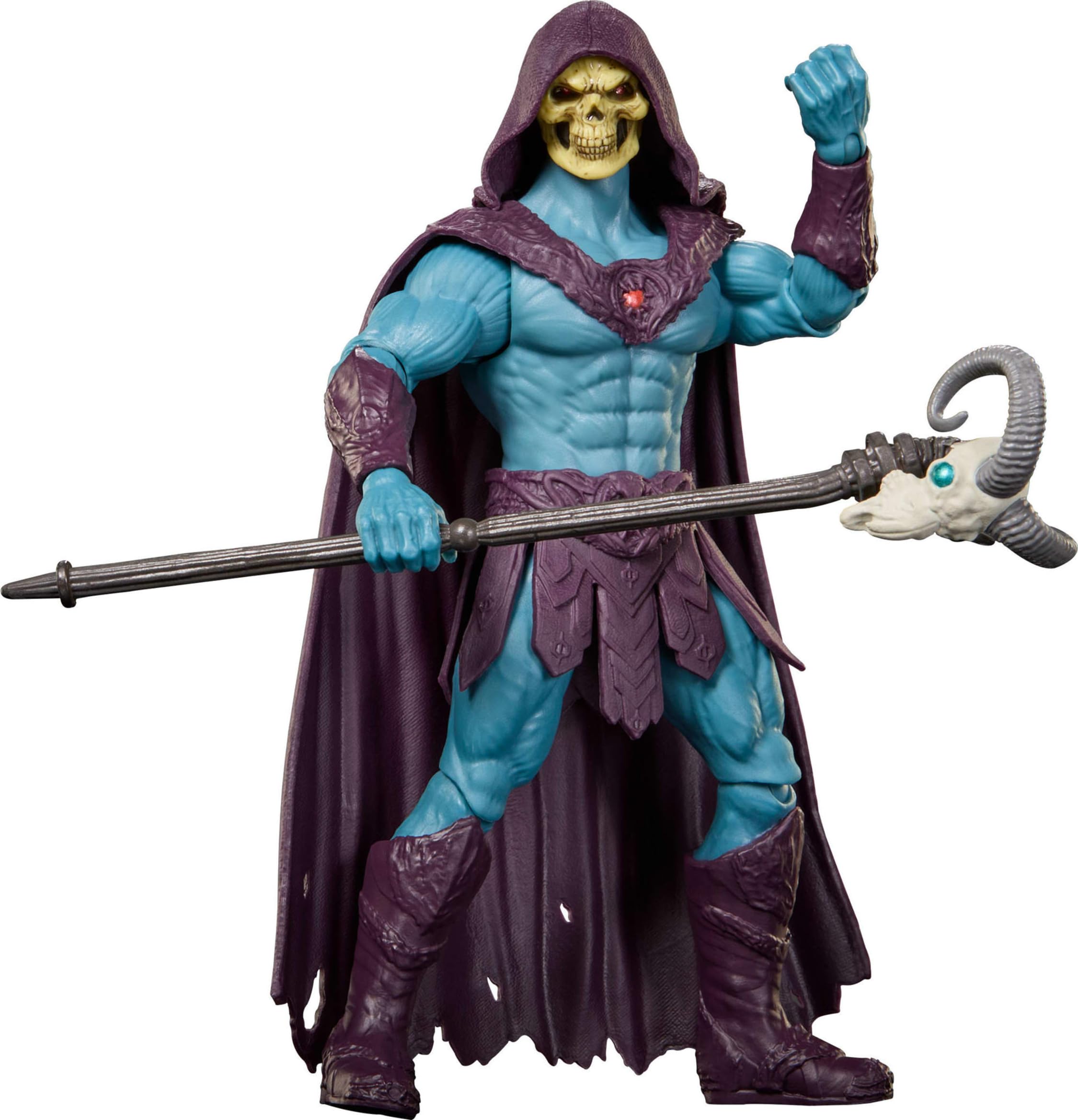 Masters of the Universe Film Skeletor, ca. 14 cm große Bösewicht-Actionfigur, detailgetreu, 14 bewegliche Gelenke und Widderkopf-Havoc-Stab, JKH92 3