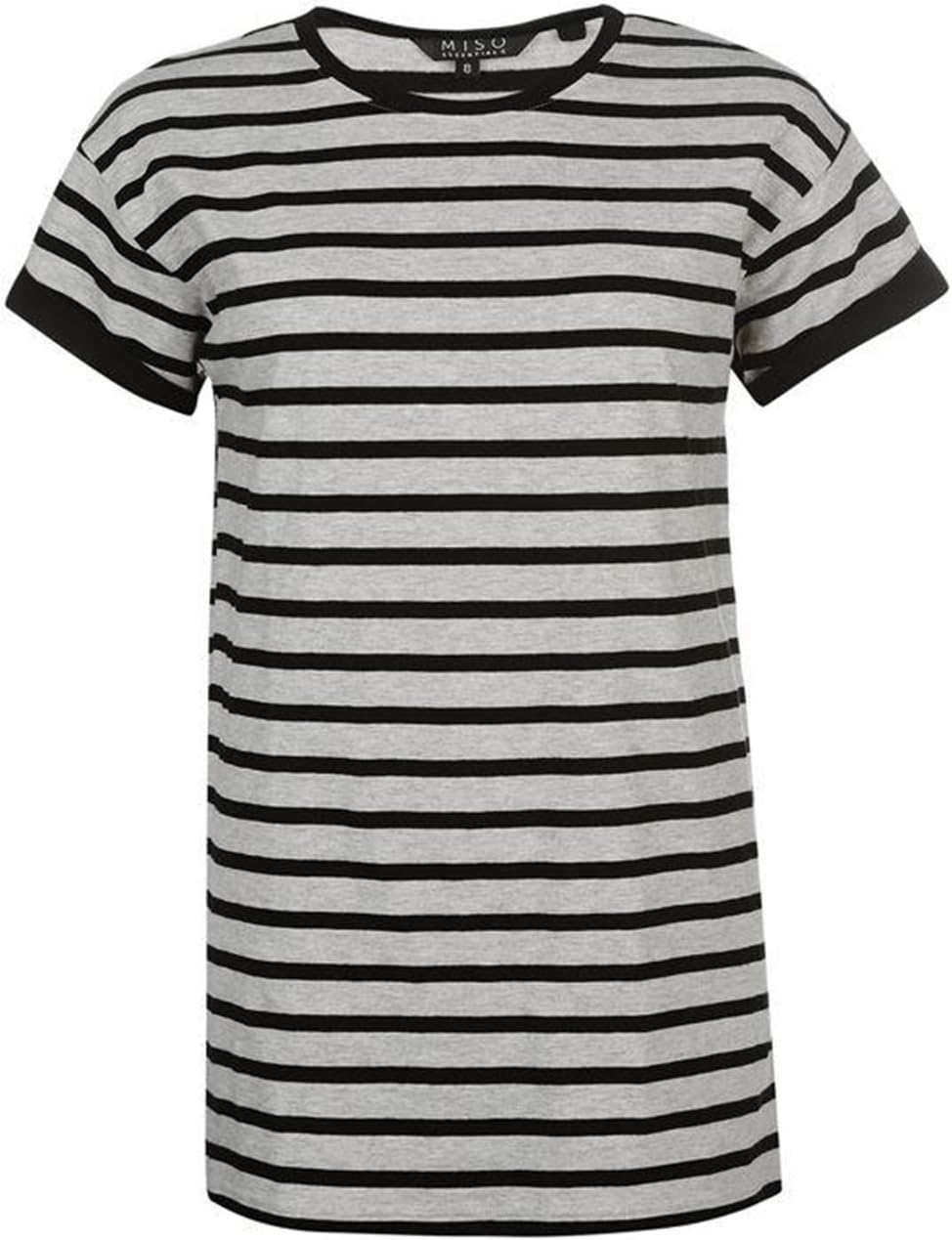 Ladies Branded Miso Lightweight Long Line Yarn Dye Boyfriend T Shirt (16, Black/Grey)