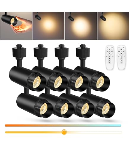 9-Color Zoomable LED Track Lighting Heads – 25W, Remote Control Dimmable, 2700K-6500K, 15°-60° Beam, H-Type Rail, 3-Pack With 2 Remotes