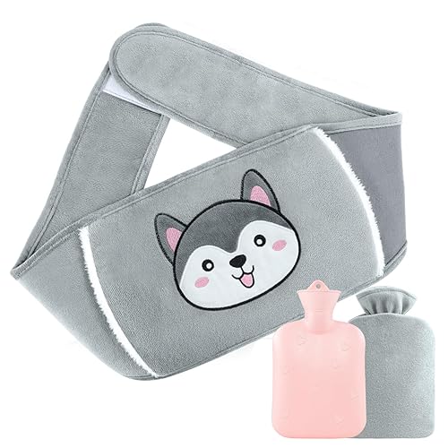 MOKANI Hot Water Bottle Belt, 1L Wearable Wrap Around Hot Water Bottle Set with Cover, Long Rubber Hot Water Bag for Shoulder, Neck, Waist, Back, Foot and Period Relief for Women (Animal)