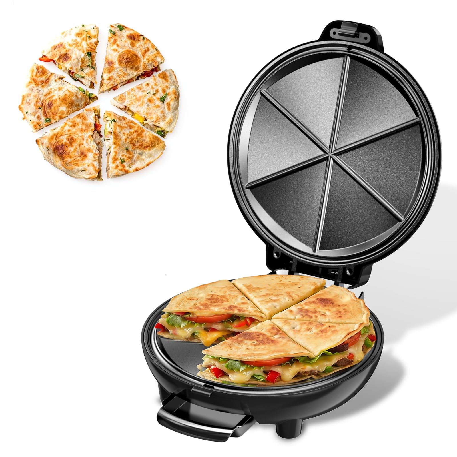 Photo 1 of Electric Quesadilla Maker, 9.5'' Quesadilla Press with Easy Slice 6 Wedge, Non Stick Surface, Locking Latch For Extra Stuffing, Grilled Cheese Corn Flour Tortilla Snacks