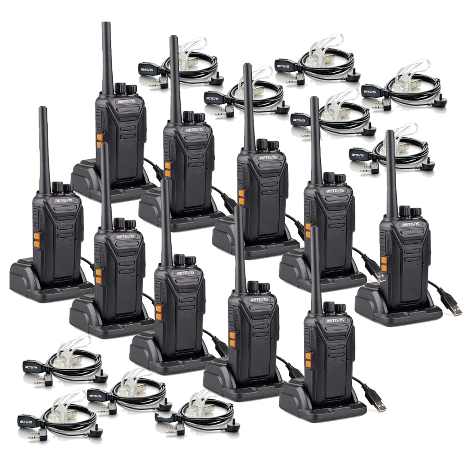 Retevis RT27 Walkie Talkies, Professional PMR446 16 Channels, Two Way Radio Rechargeable Long Distance, Hand Free 2 Way Radio with Earpiece for School, Retail, Security (10 Pack,Black)