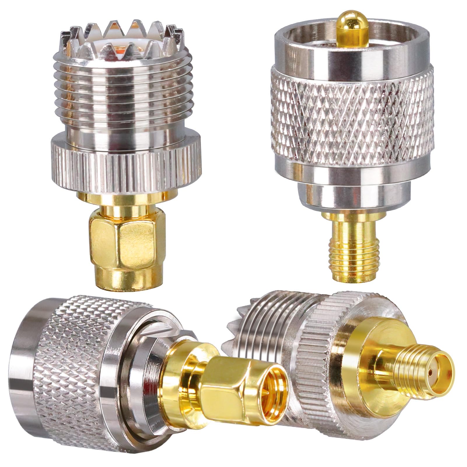 TUOLNK UHF to SMA Coax Adapter Set - Male to Female, PL259 to SMA, Nickel Plated, 4 Types