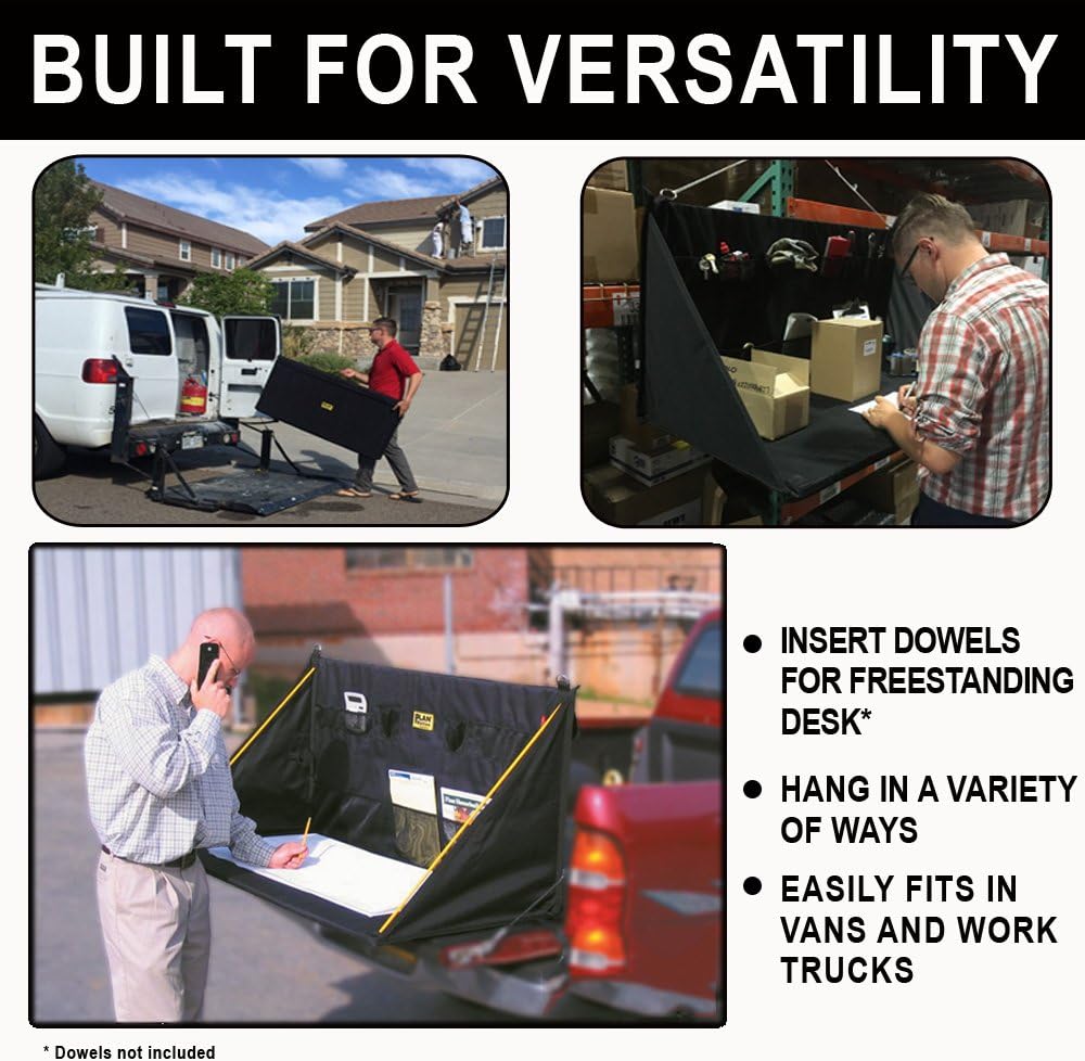 Plan Station Portable Standing Desk, Workbench, Work Station, Storage for Jobsite, Garage, Office, Shop, Hanging Work Surface, 20+ Pockets, Black (WS3800): Office Products