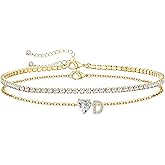 ABDOT Gold Initial Ankle Bracelets for Women Waterproof 14K Gold Filled Layered Anklets for Women Non Tarnish Women's Anklets Adjustable Large Ankle Summer Beach Foot Jewelry