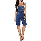 Hybrid & Company Womens Leisure Adjustable Straps Stretch Bermuda Short Denim jumpsuits Overalls