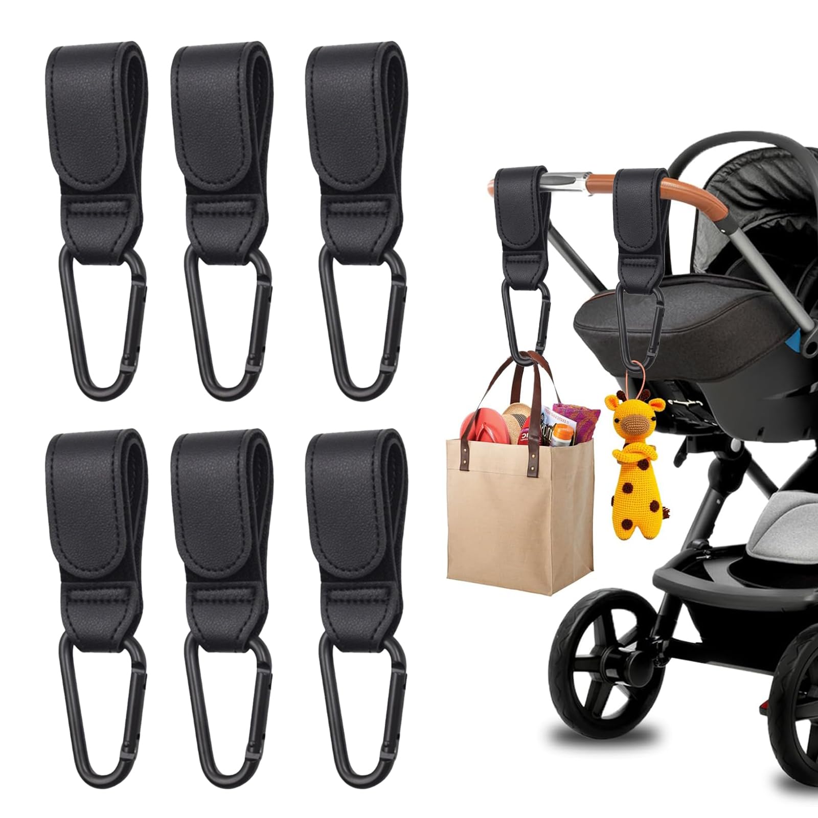 6Pcs Buggy Clips for Pram, Universal Baby Stroller Accessory Hook Pram Clips for Buggy Pram Hooks for Bags Pushchair Hooks Pram Bag Clips Pram Clips for Bags Pram Carabiner Clip