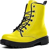 Maimeili Women Printed Ankle Boots with Flower Mushroom Graffiti Animals Solid-color Stylish Colorful Casual Everyday Platform Lace-up Leather Combat Booties Party Halloween Christmas