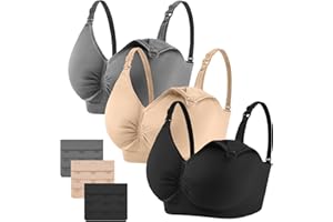 AoOnZan Nursing Bras for Breastfeeding, 3 Pack Wireless Seamless Padded Maternity Bra Pregnancy Sleep Bralette with Extenders