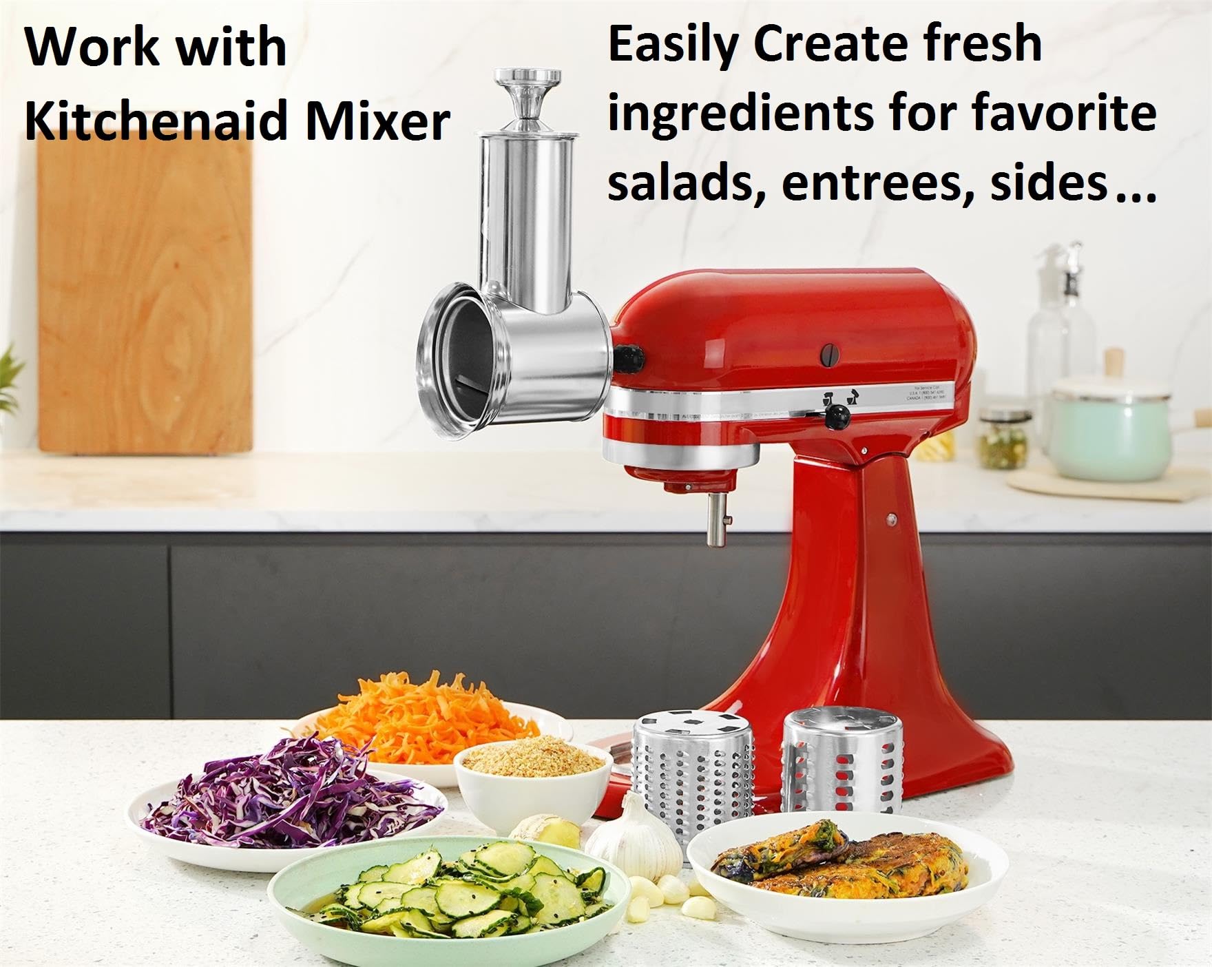 Slicer Shredder Attachment for KitchenAid Mixers, Stainless Steel Cheese Grater Salad Maker Accessories with 3 Cutting Blades,Dishwasher Safe!