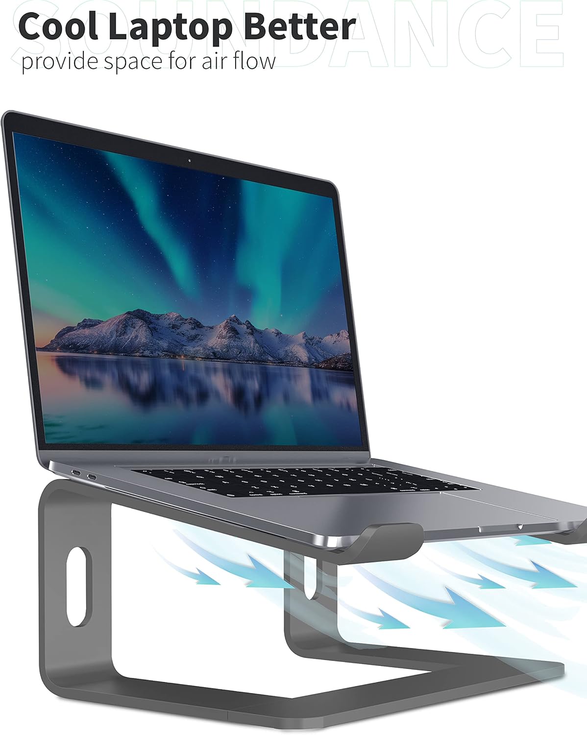 Soundance Laptop Stand, Aluminum Computer Riser, Ergonomic Laptops Elevator for Desk, Metal Holder Compatible with 10 to 15.6 Inches Notebook Computer, Grey: Office Products